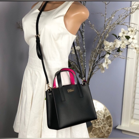 NWOT Genuine Kate Spade Putnam Drive Anissa Satchel | Black & Hot Pink | Leather - Picture 2 of 15